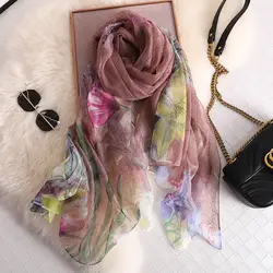 Роскошный шелковый шарф женский цветочный принт солнцезащитный козырек пляжные Шали Обертывания Foulard путешествия пашмины бандана