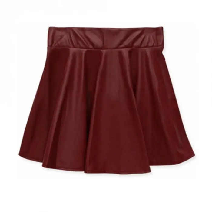 Swokii Для женщин Высокая талия из искусственной кожи с коротким и широким подолом мини-юбка однотонные Цвет Сексуальные Короткие плиссированные юбки NFE99