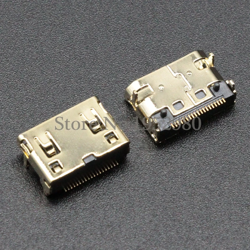 10PCS Mini HDMI USB Connector 19 Pins SMT Gold Copper Shell PCB Mounted