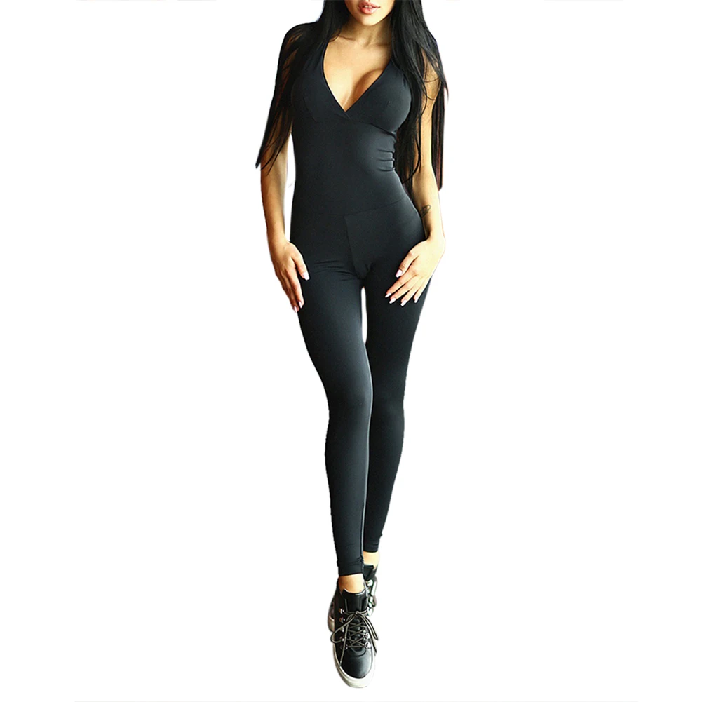 Women's Running Pants V Neck Yoga Bodysuit Compression Tights Sexy Hips