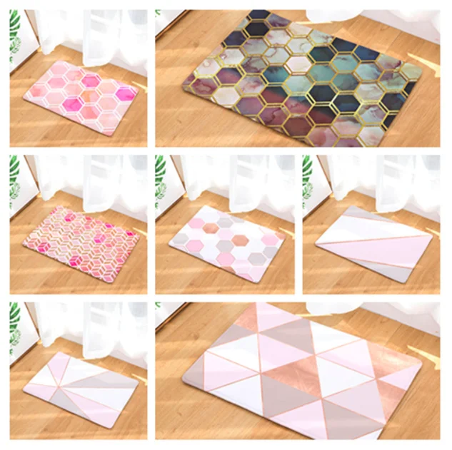 

Pink Diamond Geometry Doormat Bath Kitchen Carpet Decorative Anti-Slip Mats Room Car Floor Bar Rugs Door Home Decor Gift