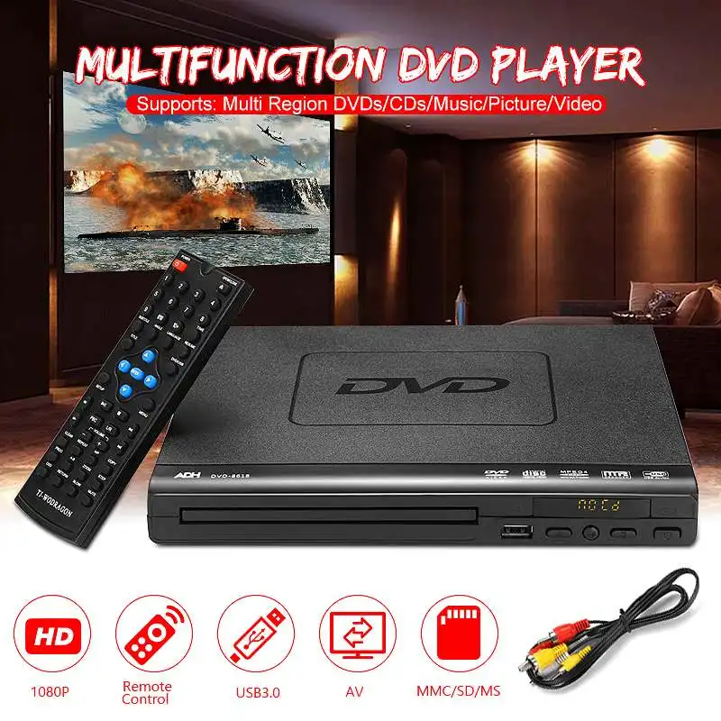 

110V-240V USB Portable Multiple Playback DVD Player ADH DVD CD SVCD VCD Disc Player Home Theatre System With Romote Control