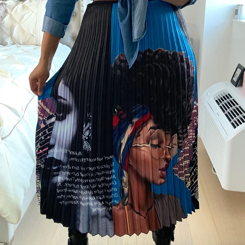 Мода мультфильм печати юбки для женщин для эластичные плиссированная юбка mujer moda летняя юбка saia jupe Африканский