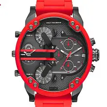 Брендовые красные роскошные большие кожаные часы, мужские кварцевые наручные часы с двойным циферблатом и ремешком из нержавеющей стали, кварцевые наручные часы