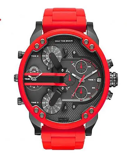 

Brand Red Luxury Big Leather Watch Men Dual Time Display Quartz Wrist Watch with Stainless Steel Band Quartz Wristwatches