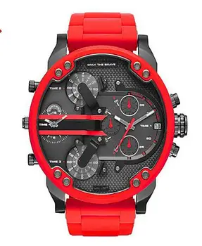 Brand Red Luxury Big Leather Watch Men Dual Time Display Quartz Wrist Watch with Stainless Steel Band Quartz Wristwatches jis flash light couple quartz watch with leather band