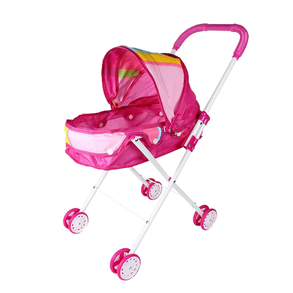 Dollhouse Nursery Furniture Toys Mini Baby Doll Pram/Stroller with Free Carriage Pushchair Playsets Kids Pretend Play Toys