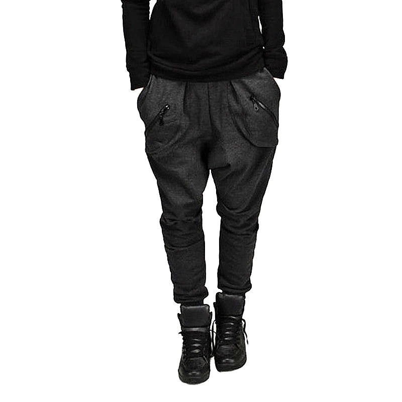 Mens Fashion Black Harem Pants Gray Daner Harem Loose Pants Chic Solid