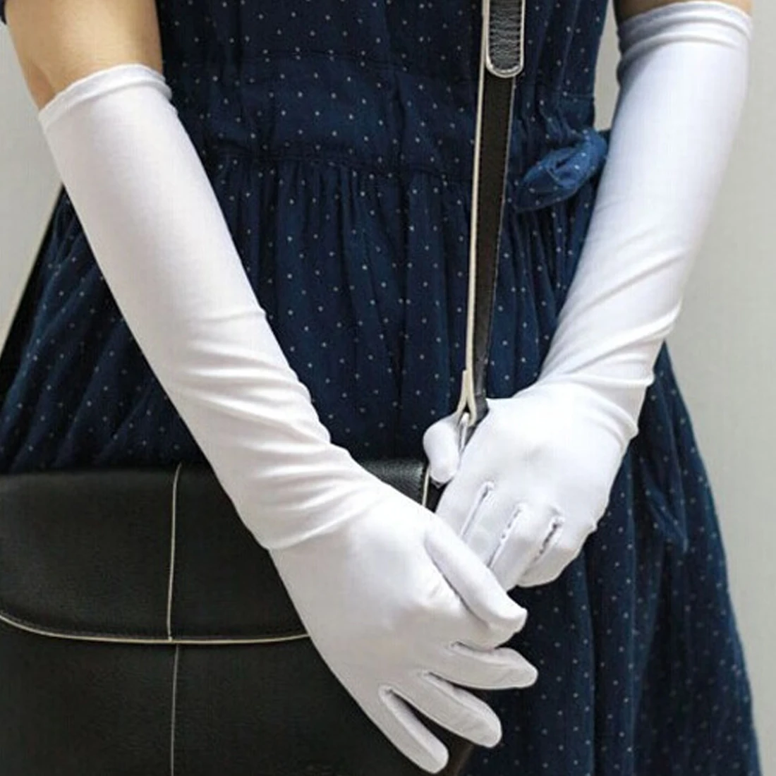 Hot Satin Long Finger Elbow Sun Protection Gloves for Evening Party Prom Costume Gloves