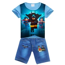 2017 D’été Enfants Garçon à manches courtes t-shirt batman + Short jean pantalon 2-piece/set garçons ensemble occasionnel 5001 5002 5003 TZ03