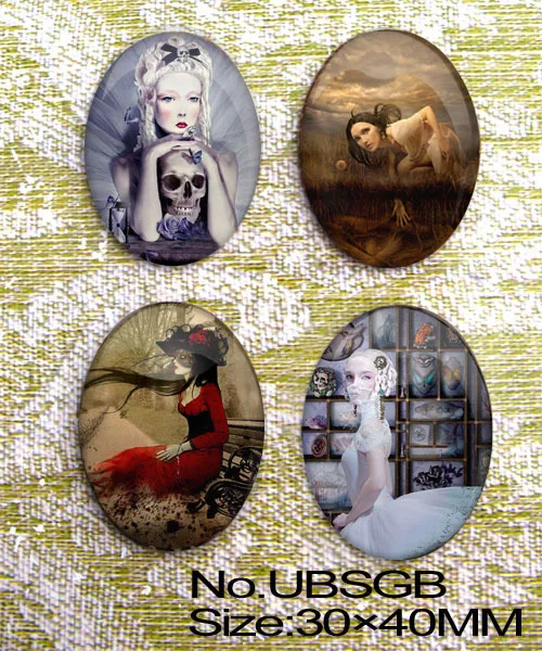 

4pcs Gothic Girl Oval Glass 40x30mm Cabochon UBSGB