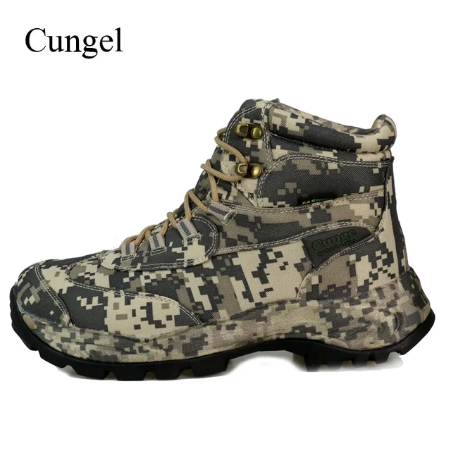 Cungel Winter/Autumn Outdoor Hiking Shoes Sneakers Men waterproof Nylon Military Boots Male Trekking Climbing Camouflage Shoes Khaki