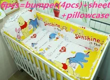 Promotion! 6PCS Cute Animal Crib Bedding Set Soft Baby Sheet Bumpers, Crib Sets (bumper+sheet+pillow cover)