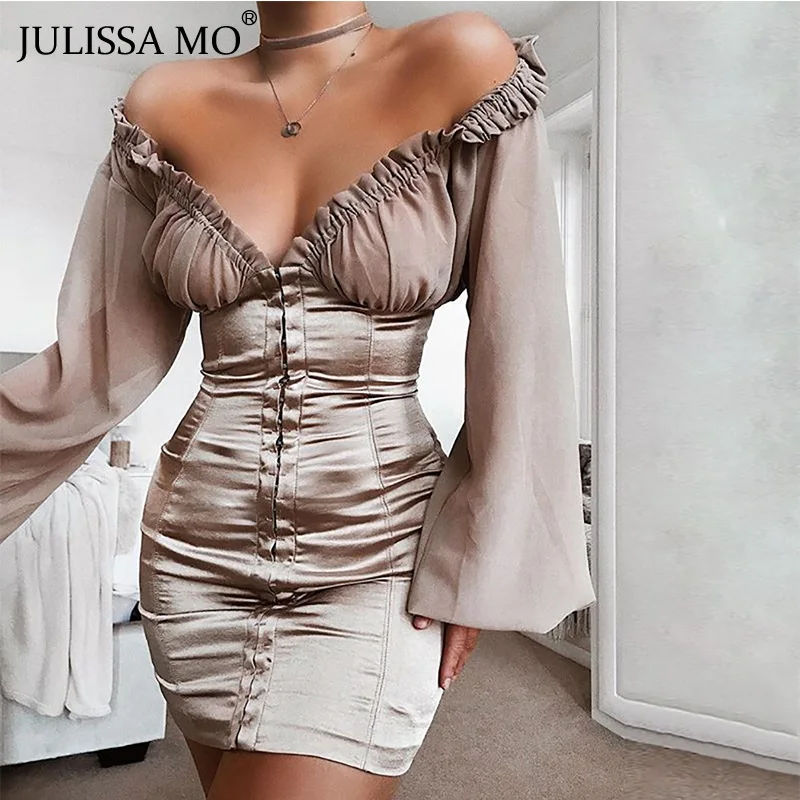 Julissa mo атласное лоскутное облегающее платье для женщин сексуальное V образным