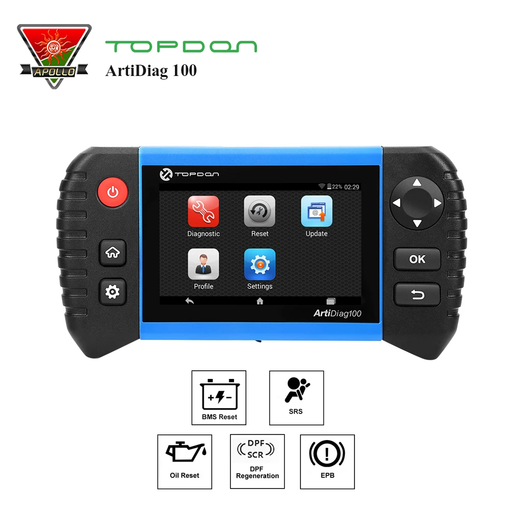 TOPDON ARTIDIAG 100 полный OBD2 код читателя со всеми системами масло/EPB/SAS/BMS функции сброса инструмент диагностики