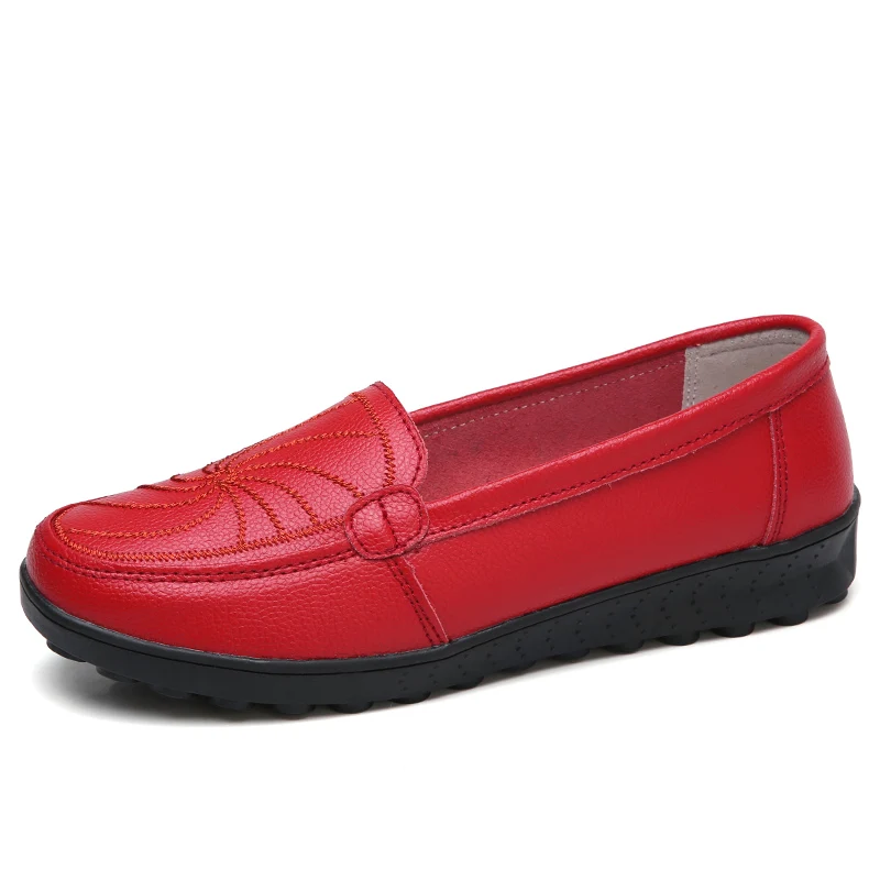 O16U/; женские балетки на плоской подошве; Лоферы без застежки из натуральной кожи; Moccains; Летняя обувь; Повседневная обувь черного цвета; женская обувь на плоской подошве - Цвет: red R.9410