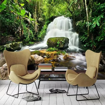 

Custom Size Photo Wallpaper Classic Water Waterfall Green Forest Mural Wall Cloth Living Room Safa Home Decor 3D Papel De Parede