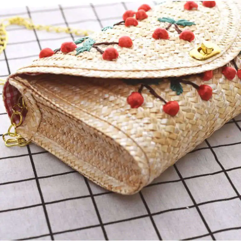 2019 جديد التطريز الفاكهة القش حقيبة للنساء صغيرة Crossbody أكياس لطيف الشاطئ بوهيميا يد بالي