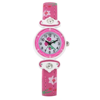 

Special Flower Pattern Dial Watch for Children Quartz Diamond-encrusted Leather Strap Watches for Kids