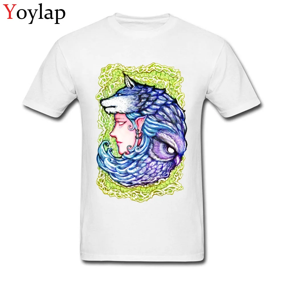 Casual Tops T Shirt Wholesale O-Neck Short Sleeve Druid  in the forrest Pure Cotton Adult T Shirt Casual Summer Fall Tee Shirts white
