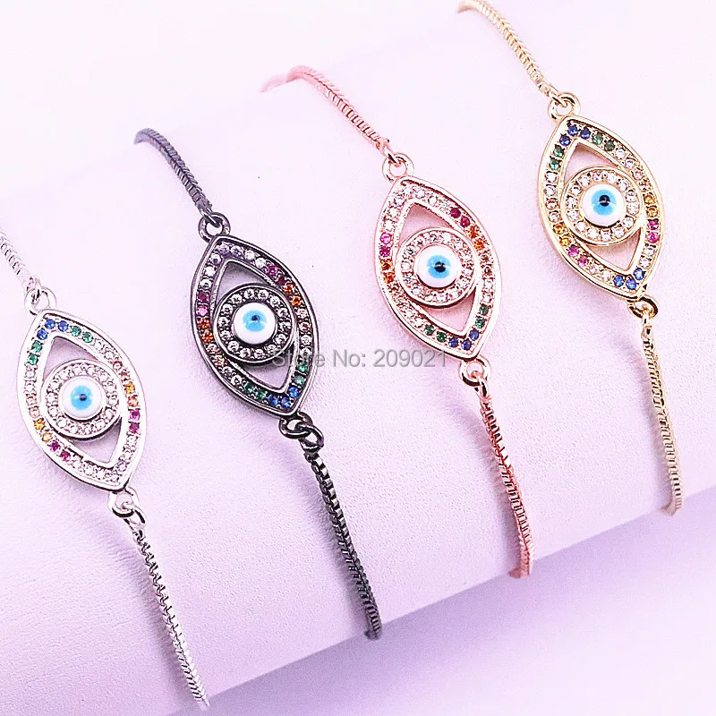 10 шт. Мода глаз Форма коннектор CZ браслеты, инкрустация кубическим цирконием браслеты с подвесками; Цвета: серебристый/Золотой/золотой с розовым оттенком/черный цвет