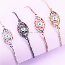 10 шт. Мода глаз Форма коннектор CZ браслеты, инкрустация кубическим цирконием браслеты с подвесками; Цвета: серебристый/Золотой/золотой с розовым оттенком/черный цвет