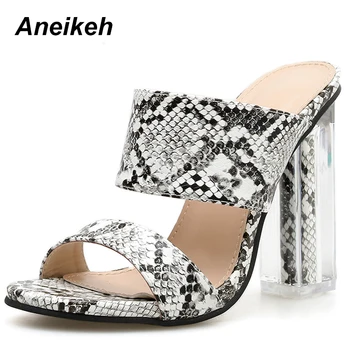 

Aneikeh 2019 PU Fashion Spring Gladiator Sandals Pumps Women Transparent Heel Sandals Slippers Serpentinek Party High Heels Shoe