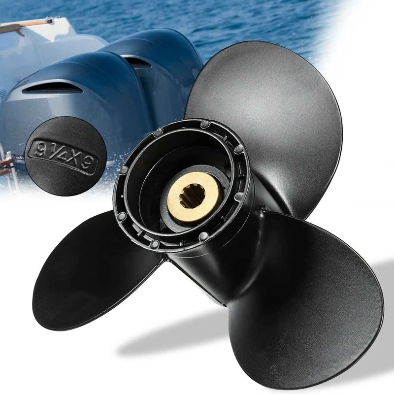 New-Outboard Propeller 58100-93723-019 For Suzuki 8-20Hp 9 1/4 X 9 Aluminum Alloy 3 Blade Black 10 Spline Tooth R Rotation