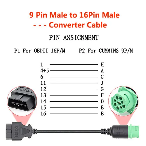 OBD2 диагностический сканер для грузовиков кабель адаптер J1708 J1939 OBD 6Pin 9Pin для OBD2 16Pin диагностический инструмент для грузовик cummins кабель - Цвет: 9P-16P For Cum-mins