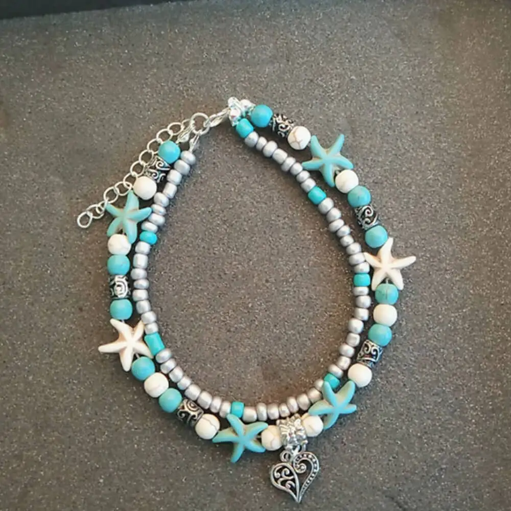 Boho винтажный бисер Морская звезда ножные браслеты с черепахой для женщин многослойный ножной браслет ручной работы богемные ювелирные изделия