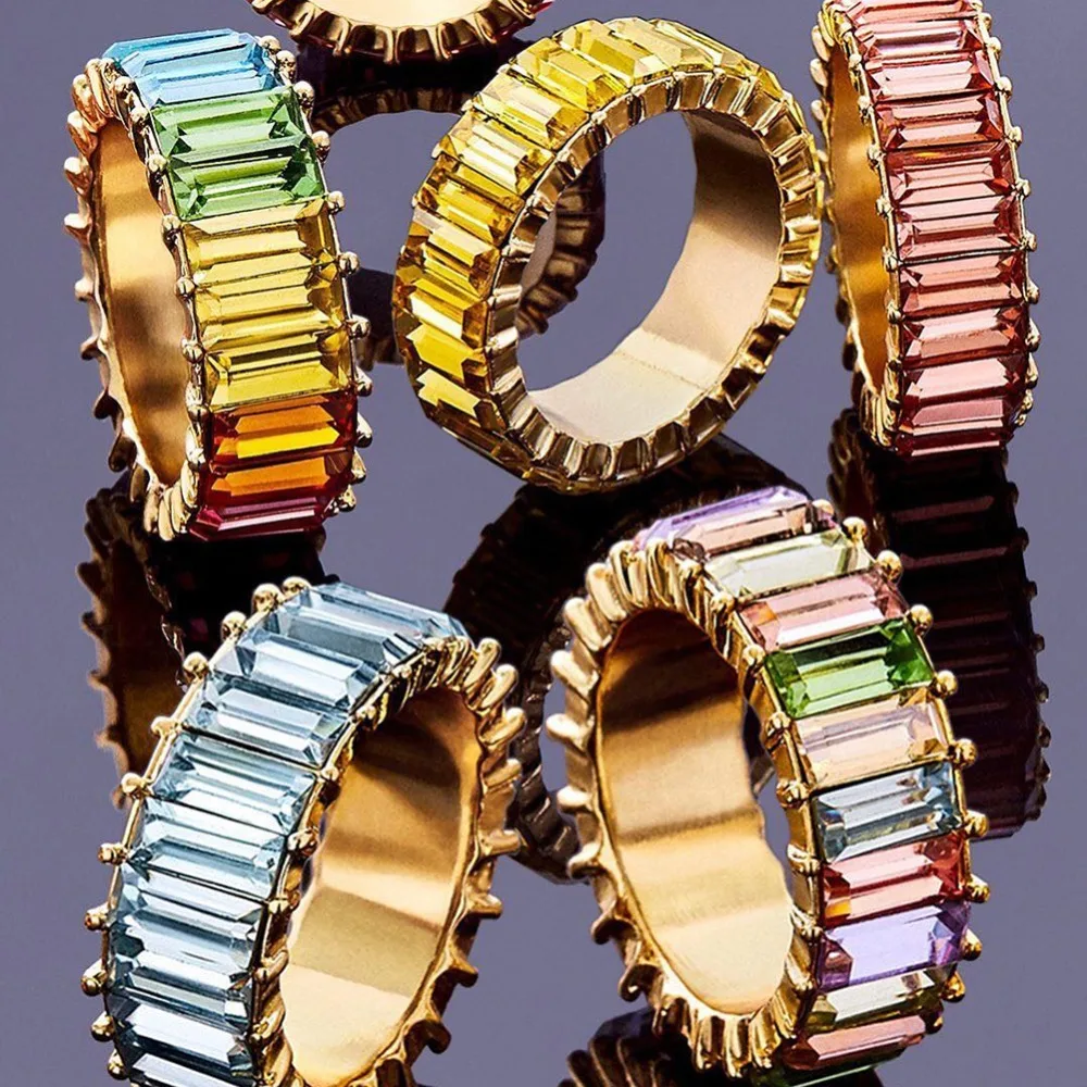 

Flatfoosie Charm Crystal Rings For Women Punk Party Bohemian Round Bridal Wedding Fashion Finger Colorful Ring Statement Jewelry