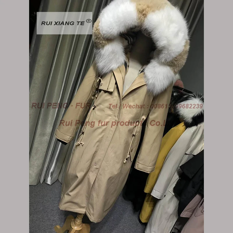 

New brand real fur coat parka real fur coat with natural fox collar winter coat with lining real rabbit fur fur coat with hood