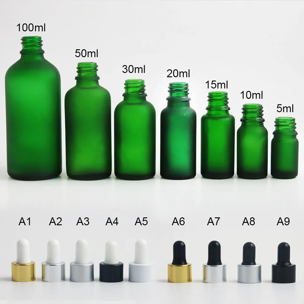10 x 5ml 10ml 15ml 20ml 30ml 50ml 100ml Frost Green Glass Dropper Bottles for Essential Oils Cosmetic e Liquid Serum Containers | Красота и