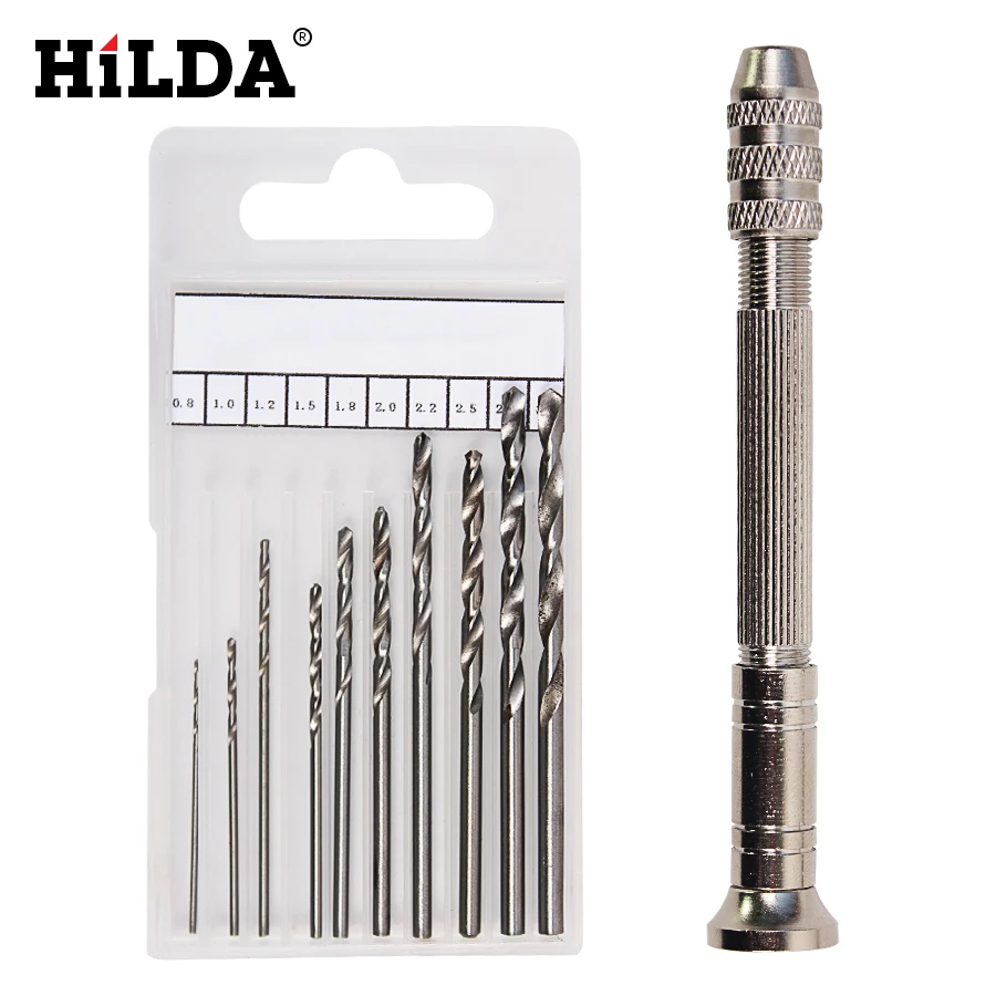 

HILDA Mini Hand Drill With Keyless Chuck+10pcs Hss Twist Drill Bits Rotary Tools Metal Spiral 0.8-3mm Jewel Manual Drilling Hole