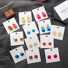 Корейские летние цветные квадратные круглые серьги в форме сердца, геометрические серьги-капельки для женщин, серьги-гвоздики в богемном стиле