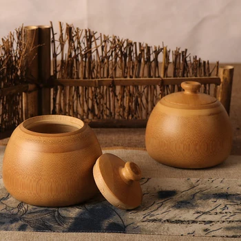 

Natural bamboo storage jars small bottle handmade container tea cans for spices bulk products caddy round with lid vintage