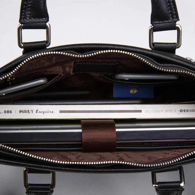 LAORENTOU Men's Genuine Leather Business Laptop Briefcase Handbag Shoulder Messenger Bag Man Quality Leather Notebook Briefcases