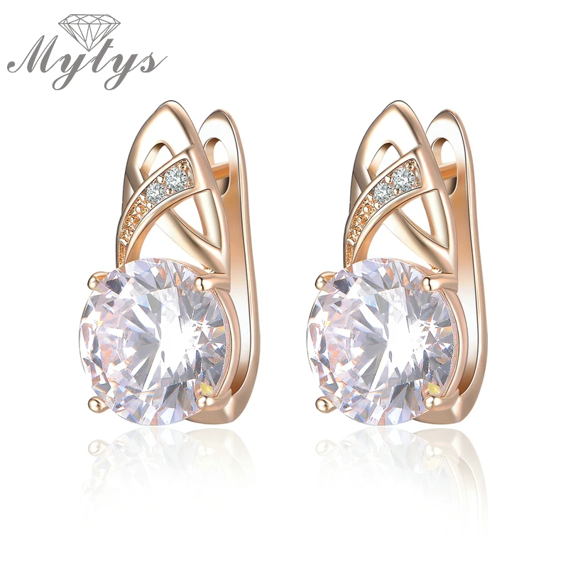 Mytys Prong Setting Crystal Drop Earring Gold Color Copper Alloy Fashion Earrings for Female CE271 |