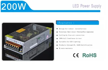 

200W Aluminum Shell Lighting Transformer 12V 24V Switching Power Supply For LED strip LED module LED point light source etc.