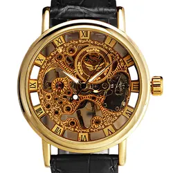 2018 черный Золотой Ретро светящиеся стрелки мода Diamond дисплей мужские механические скелет наручные часы лучший бренд класса люкс