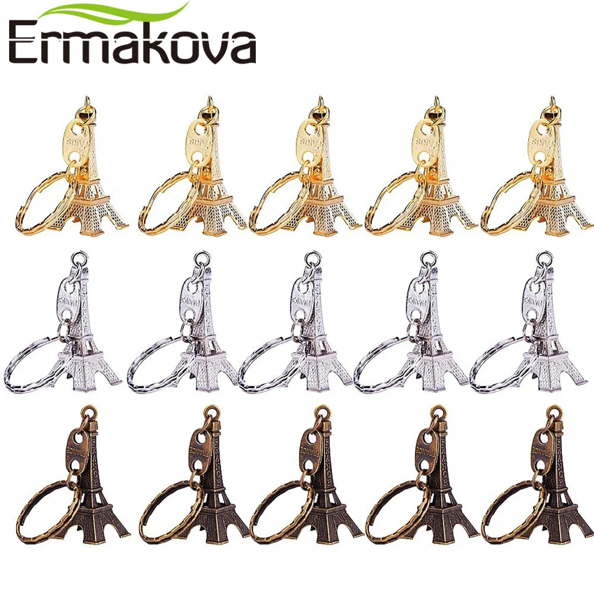 

ERMAKOVA 15 Pcs/Set 3D Eiffel Tower Keychain French Souvenir Keyring Tower Figurine Key Chain Party Decoration Key Ring Gift