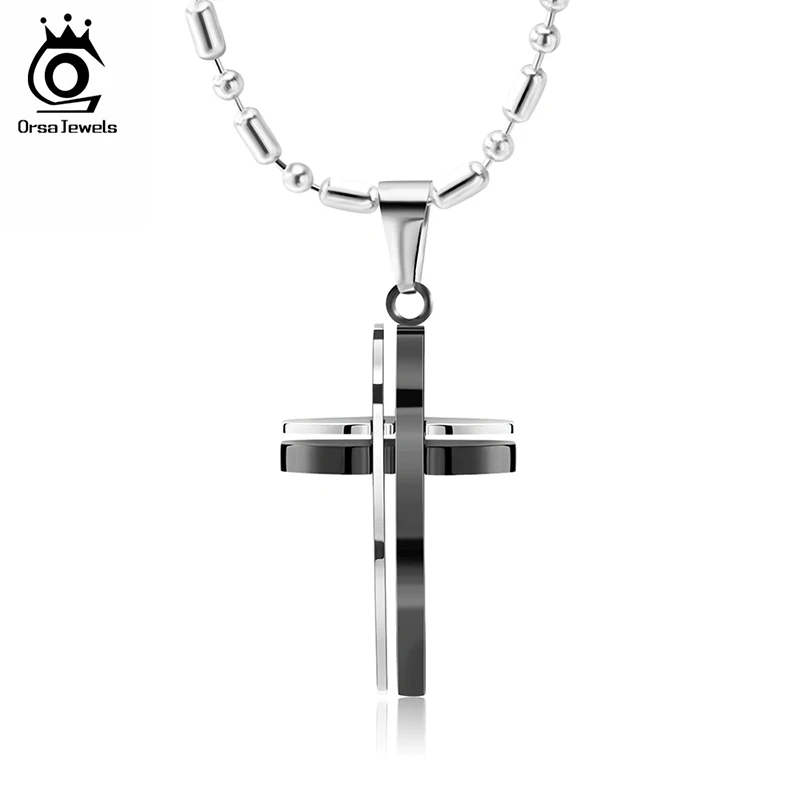 

ORSA JEWELS High Quality Men's Jewelry Stainless Steel Cross Pendants Necklace with 50CM Chain Fashion Religious Gift GTN10