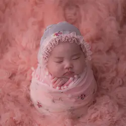 Розовый кружевной капор обертывание Набор новорожденных сшитые пеленать обертывание милый ребенок девочка шляпа для фотографирования