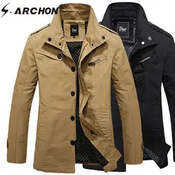 S. ARCHON весенние куртки мужской осень промывают тонкая куртка отложной воротник Стандартный одежда хлопок повседневное теплое пальт