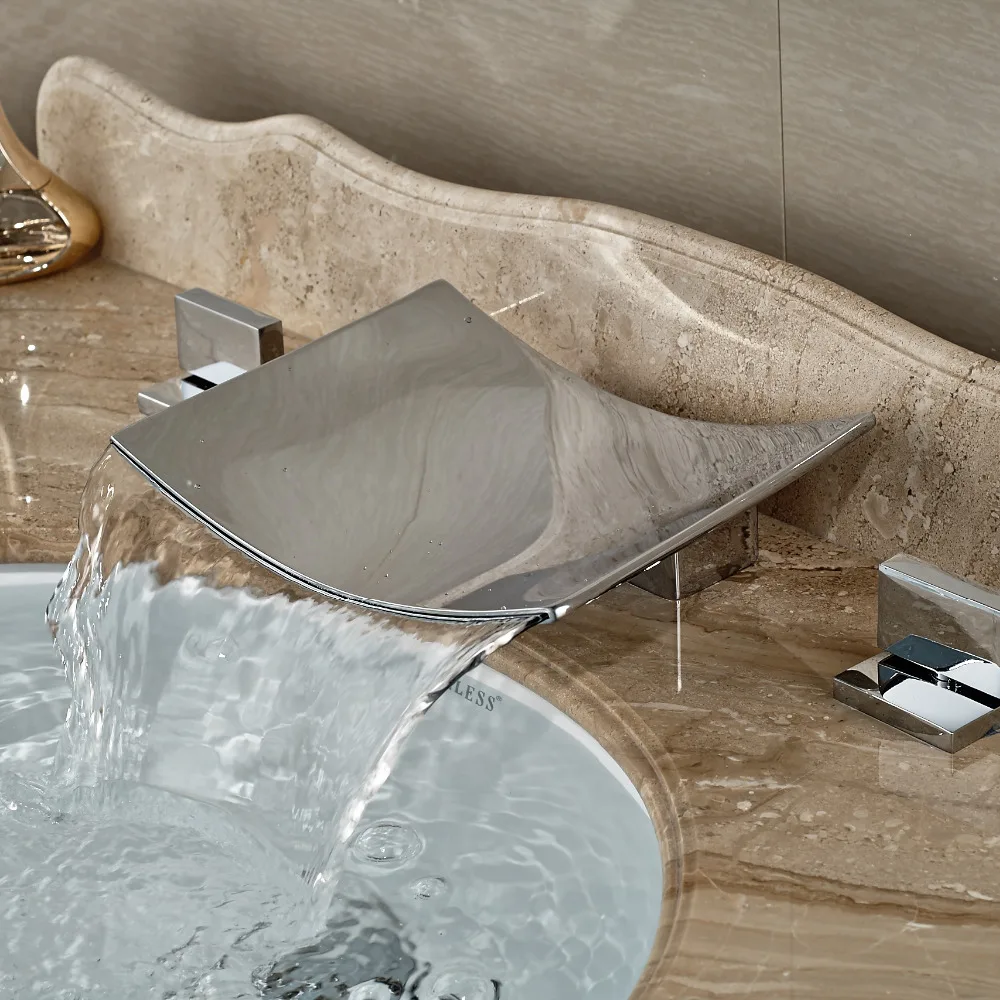 

Wholesale And Retail Big Waterfall Bathroom Basin Faucet Dual Handles Vanity Sink Mixer Tap 8" Sink