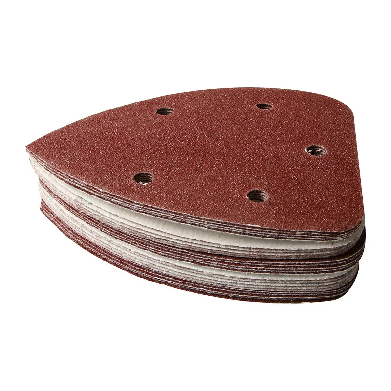 Triangle, red sand 5 holes, self adhesive, flocking, sandpaper 140*90mm
