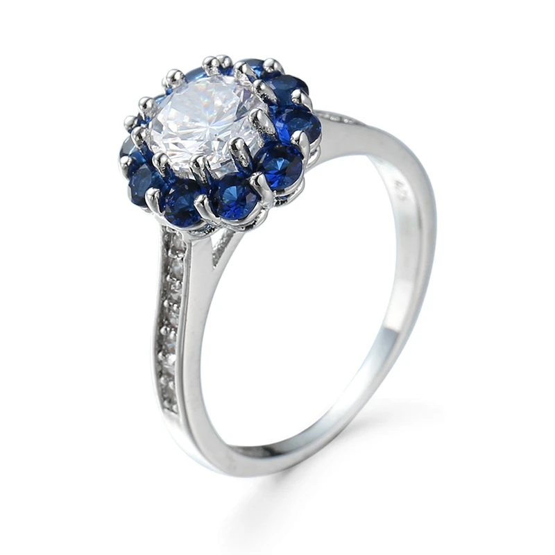 2018 Wedding Rings Blue Stone Silver Color Finger Rings For Women