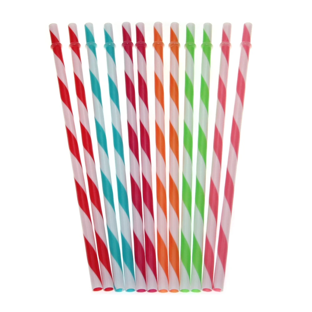 Hot Sale100Pc 23 cm Reusable Hard Plastic Stripe Drinking Straws Plus