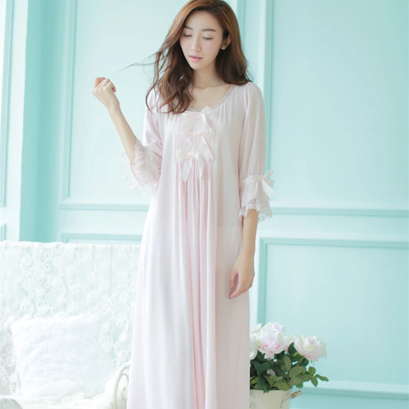 Princess Sleepwear Women Sexy Negligee Gown Bow Vintage Nightgown Long
