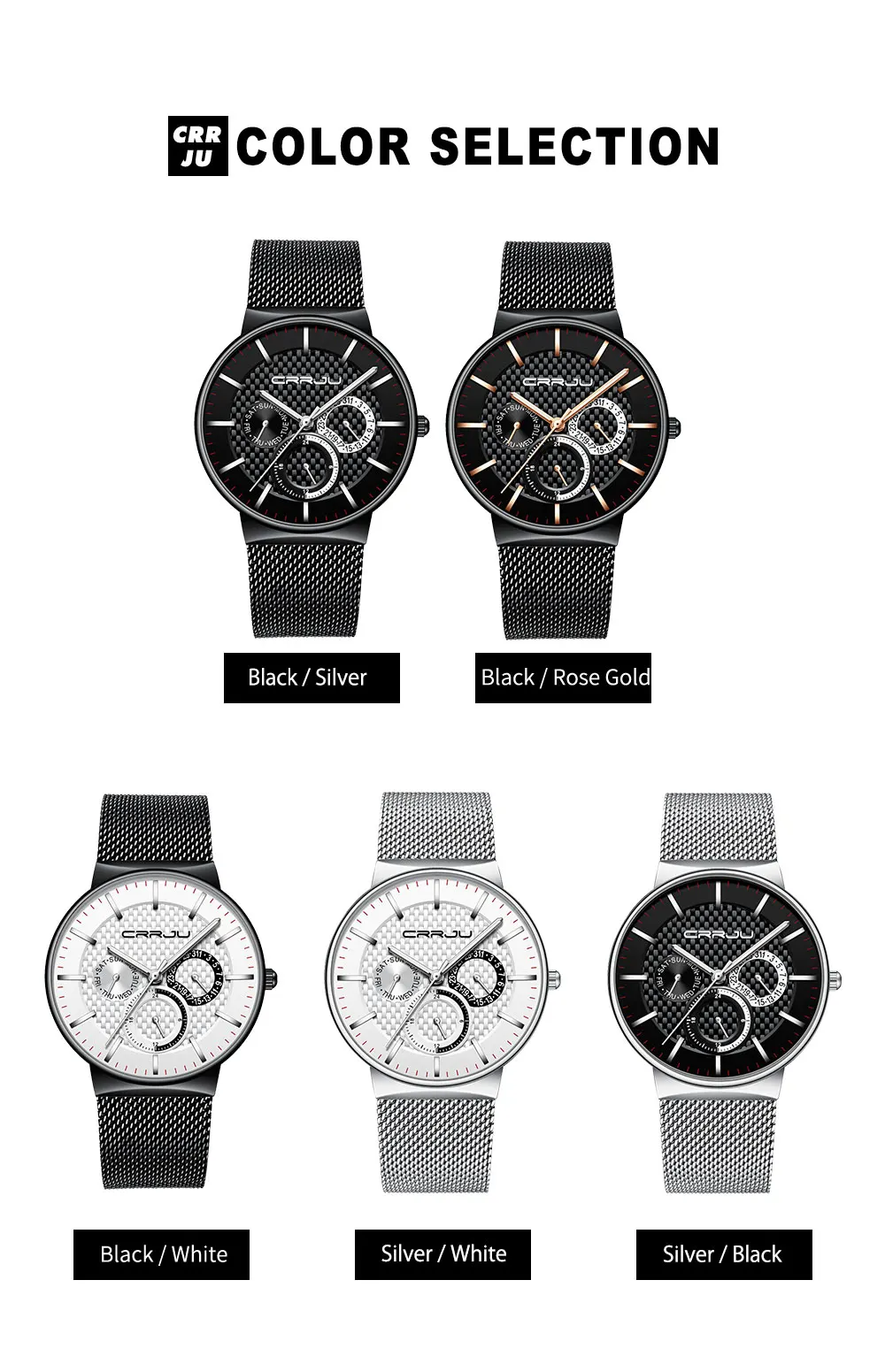 Мужские часы CRRJU Топ бренд класса люкс водонепроницаемые ультра тонкие часы с датой Мужской стальной ремешок повседневные кварцевые часы белые спортивные наручные часы
